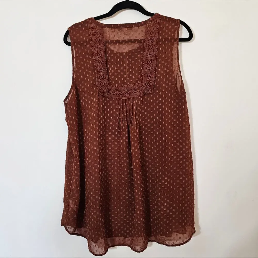 Daniel Rainn Rust Crochet Trim Sleevless Blouse - Picture 2 of 7
